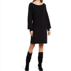 Halogen Black Boat Neck Puff Sleeve Sweater Dress - Size XXS
